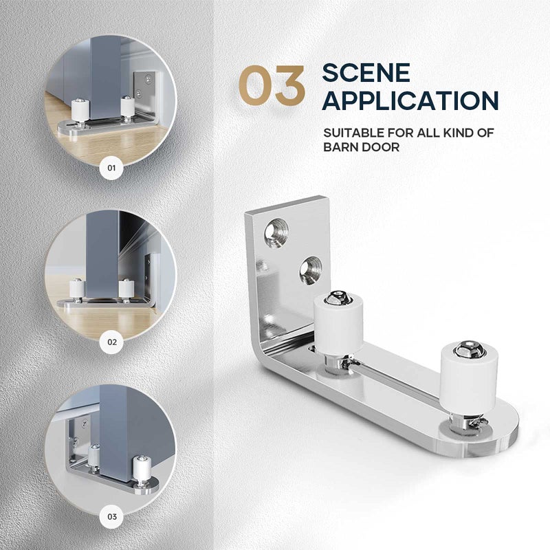 EaseLife Sliding Barn Door Bottom Floor Guide,Ball Bearings Adjustable Stay Roller,Wall Mount System,Flush Flat Bottom Design,2 Assemble Setup Options,Fit All Size Door,Brushed Chrome - Image 2
